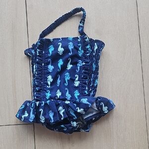 Rachel Riley Navy Blue Seahorse Print Swimsuit